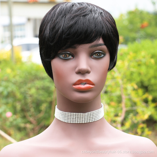Short Wigs with Bangs Human Hair Wig  Afro Curly Pixie Cut Curly Wigs for Black Women natural black